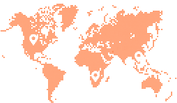 Here's an alt tag for the image: Orange map with four location pins.